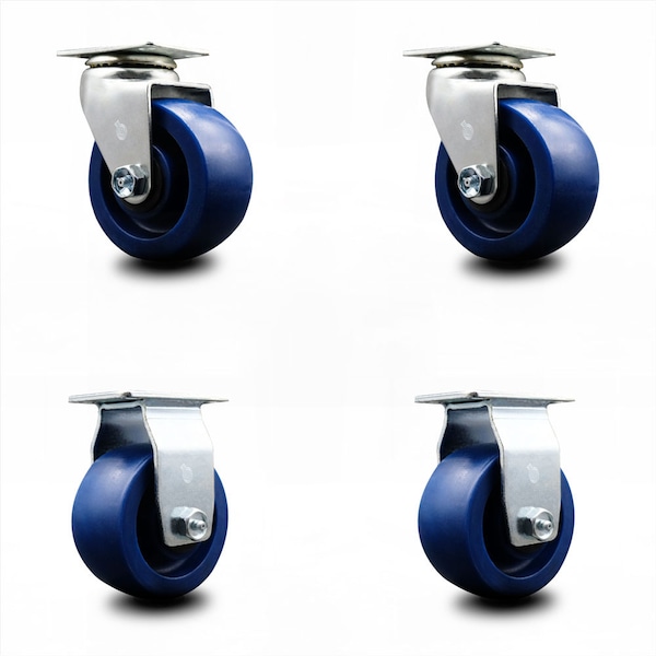 4 Inch Solid Polyurethane Caster Set with Ball Bearings 2 Swivel 2 Rigid